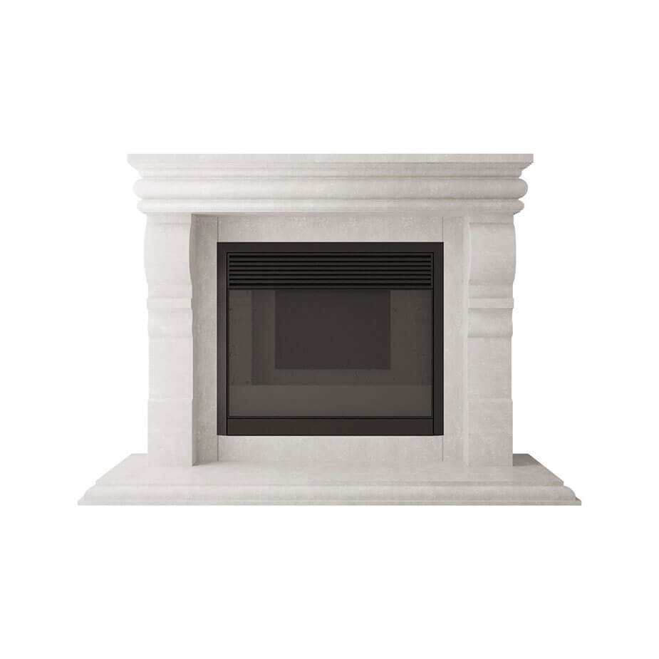 Hamilton white travertine fireplace surround