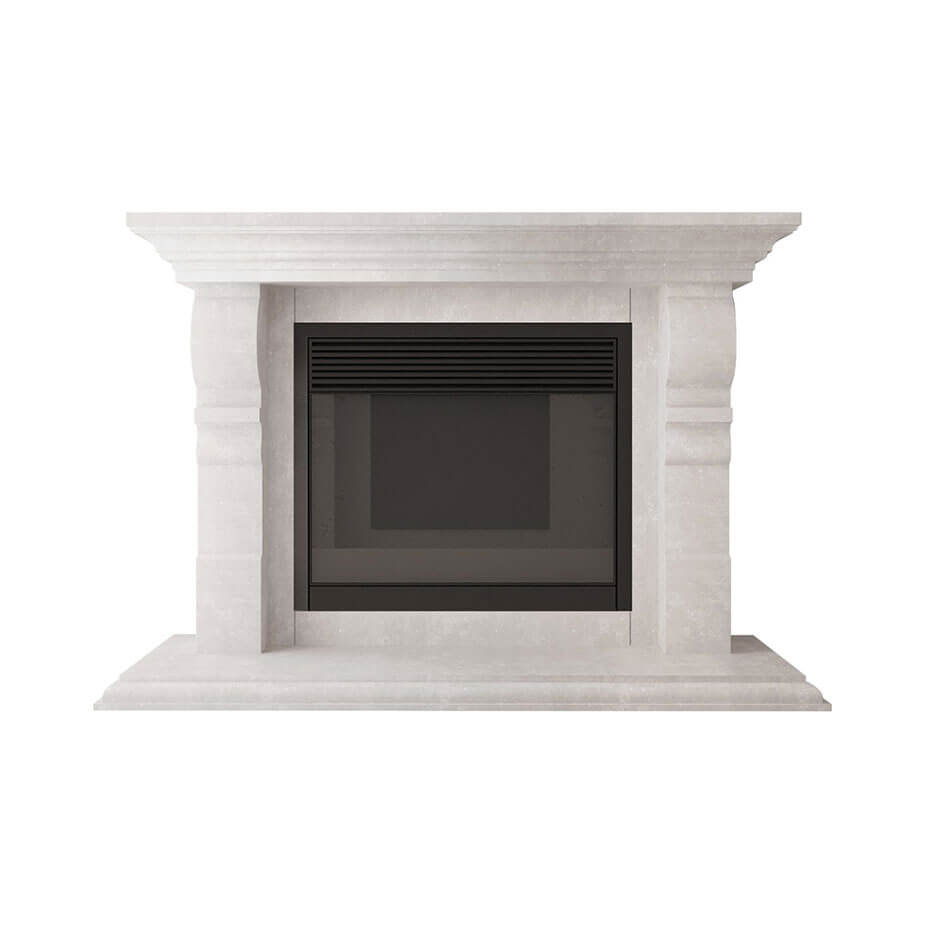 Vana white travertine fireplace surround